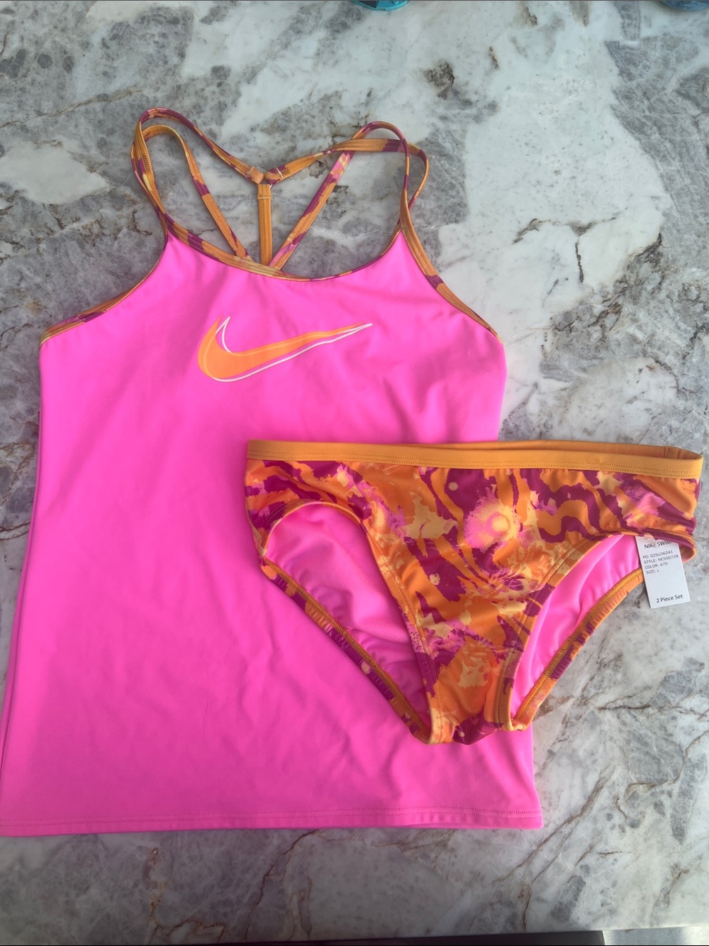 Nike Swim Girls 2-Piece Tankini Swimsuit Pink Floral NWT Size Large (12-14)